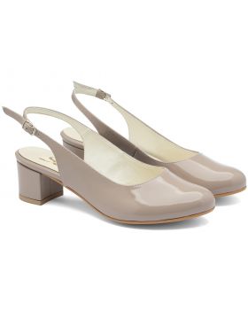 Pantofi cu toc C811 bej lăcuite late