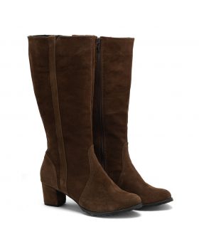 Brązowe kozaki 188 szerokie z gumką