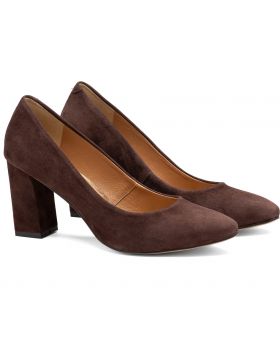 Czółenka 1407 brązowe zamszowe szerokie