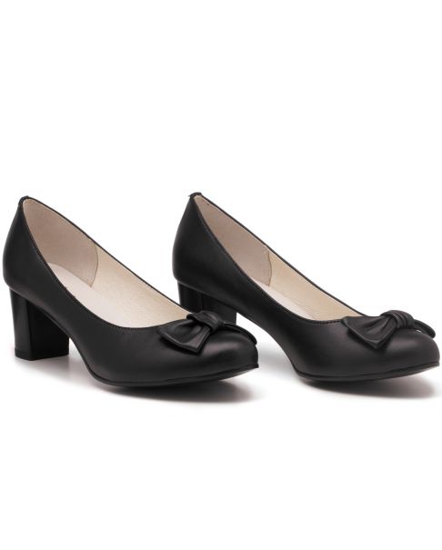Παπούτσια με τακούνι C135 μαύρο φαρδιά